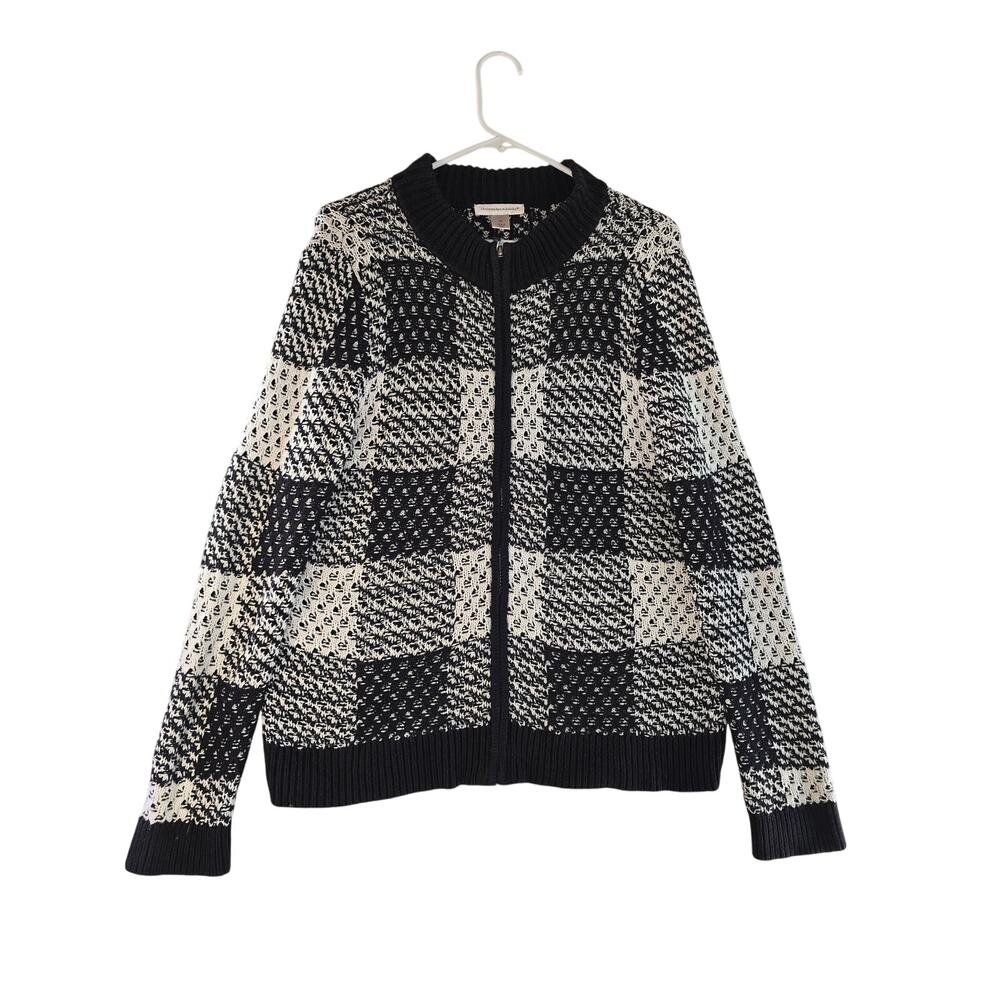 Christopher & Banks Zip Up Sweater Black and White Women's Size M